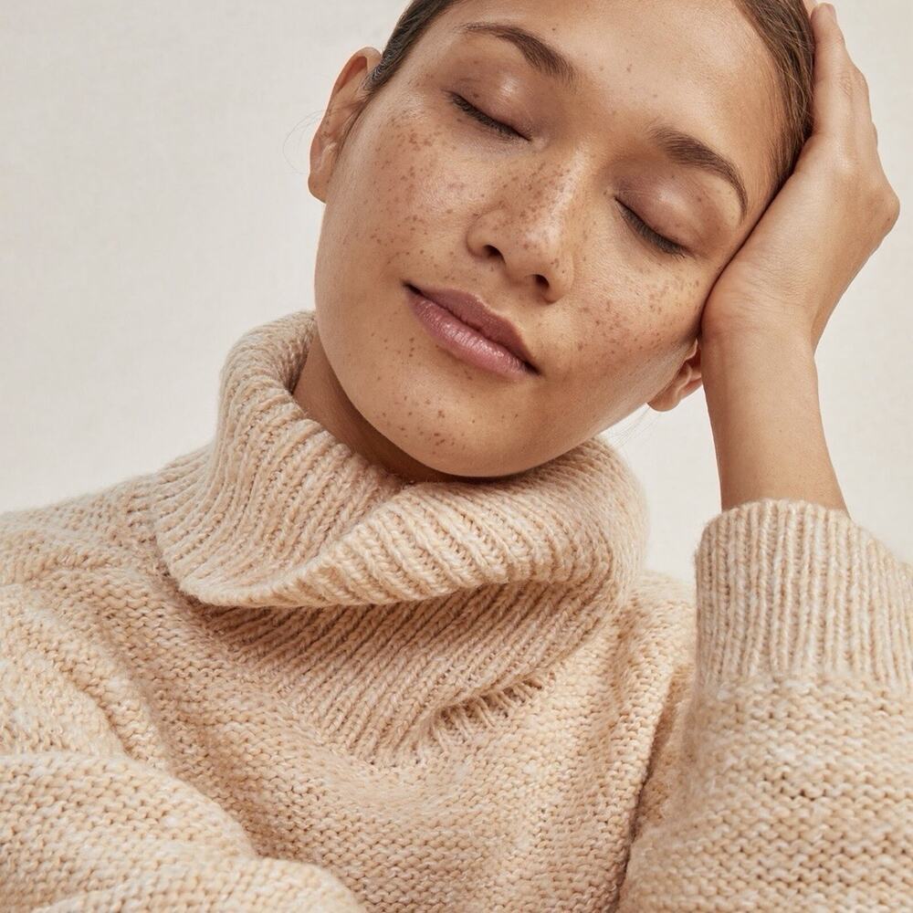 Haven Well Within Marled Turtleneck Sweater Woman’s Size S Beige Chunky Knit - Picture 3 of 10